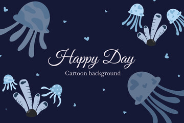 cute jellyfish and coral reef template background