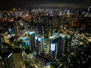 Fototapeta premium Aerial view of landscape at night in Shenzhen city,China