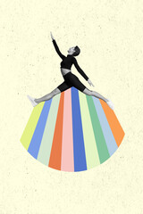 Vertical active energetic girl black white colors jumping drawing colorful shadow isolated on painted background