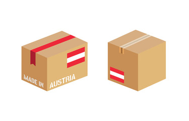 Fototapeta premium box with Austria flag icon set, cardboard delivery package made in Austria