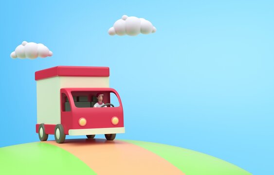 Isolated Delivery truck. 3D render