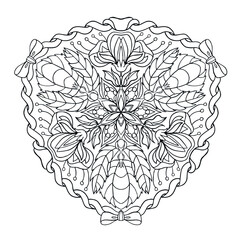 Mandala with flowers and leaves vector illustration. Circle spring and summer doodle ornament. Zentangle pattern for coloring book pages for adults and kids.