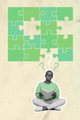 Exclusive painting magazine sketch image of black person reading book trying solving problems...