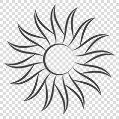 Tribal flaming sun stencil Outline vector illustration Isolated on transparent background