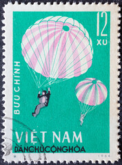 VIETNAM - CIRCA 1964 a postage stamp from VIETNAM , showing Military Sports Parachuting. Circa 1964