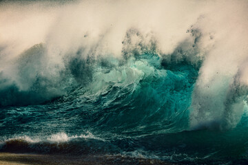 Big sunset rough ocean shorebreak wave