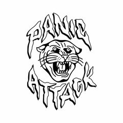 panic attack.vector illustration.decorative letters font with a stylized image of a tiger.linear style on a white background.modern typography design perfect for tattoo,t shirt,poster,banner,flyer,etc