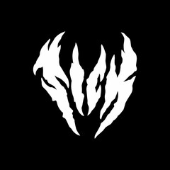 sick.vector illustration.decorative font.white letters on a black background.hand drawn inscription.modern typography design perfect for tattoo,web design,poster,banner,sticker,t shirt,card,etc