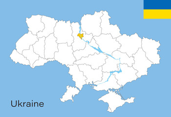 ウクライナの白地図、24州とキエフ特別市、クリミア共和国、セヴァストポリ特別市