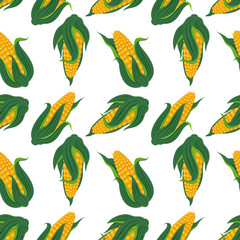Vector - corn plants pattern, watercolor illustration.