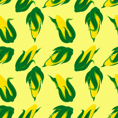 Fototapeta premium Vector - corn plants pattern, watercolor illustration.