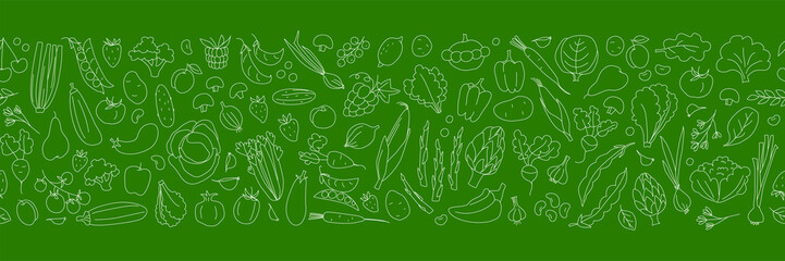 Seamless background pattern of organic farm fresh fruits and vegetables © svsunny