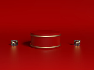 3D Render : Scene with 3D Abstract geometry shape background. podium platform mock up scene for display  product or object, red theme