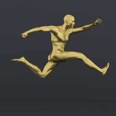 3D Render : Portrait of golden texture male character acting, posing his body with common daily gesture