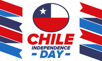 Fototapeta na wymiar Chile Independence Day. Happy national holiday Fiestas Patrias. Freedom day. Celebrate annual in September 18. Chile flag. Patriotic chilean design. Poster, card, banner, template, background. Vector