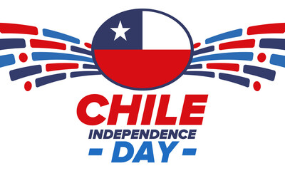 Chile Independence Day. Happy national holiday Fiestas Patrias. Freedom day. Celebrate annual in September 18. Chile flag. Patriotic chilean design. Poster, card, banner, template, background. Vector