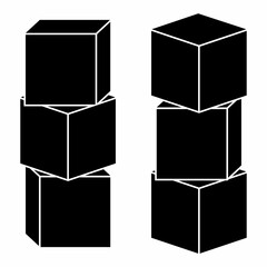 Wooden cubes for tower construction, black stencil icon, vector isolated illustration