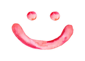 Smile face painted with brush and watercolor paints on white background. Emotion concept