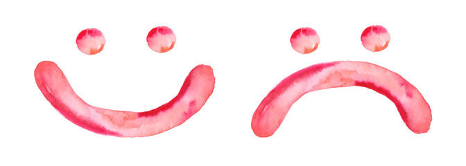 Emoticons moods of a man isolated on a white background. Set of smileys painted with paint. Emoticons drawn in gouache, watercolor. Blank for the designer.