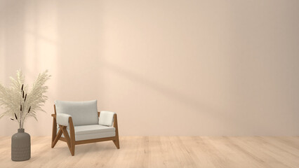mockup wall in modern living room with chair, 3d rendering, illustration