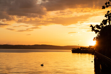 Lake Constance panorama at sunset, Meersburg, Germany