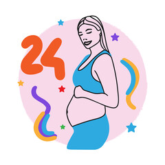 Pregnancy term, counting weeks, pregnant girl, big belly, expectant mother, doodle