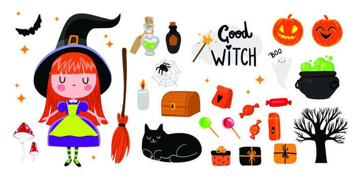 
good little witch set on the white background