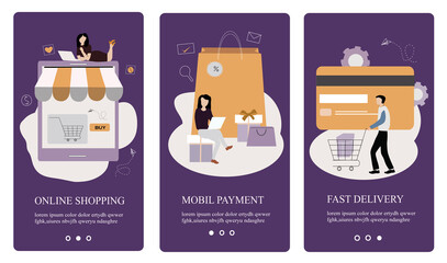 Online shopping design illustration. People buy things in online shop. Mobile payment, special offer illustration
