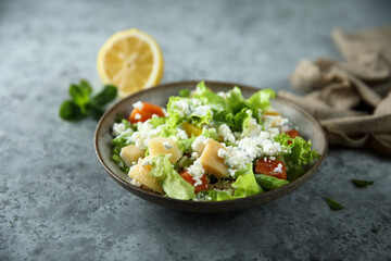 Healthy green salad with Feta cheese