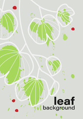 Beautiful leaf line art abstract background vector. Foliage with grunge ink brush texture pattern. Greenery nature, summer spring concept. Watercolor plant backdrop, rectangle frame illustration.