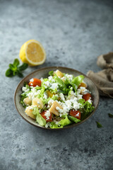 Healthy green salad with Feta cheese