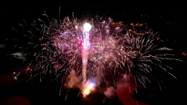 Aerial Drone View of Fireworks Display 