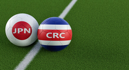 Costa Rica vs. Japan Soccer Match - Leather balls in Costa Rica and Japan national colors. 3D Rendering 