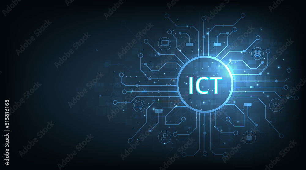 Leinwandbilder information and communication technology(ict)concept.information and communication technology on dar