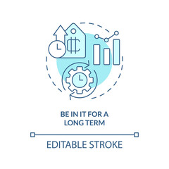 Be in it for long term turquoise concept icon. Investment Cryptocurrency tip abstract idea thin line illustration. Isolated outline drawing. Editable stroke. Arial, Myriad Pro-Bold fonts used