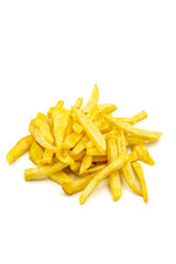 Fried potatoes. French fries isolated on white background. close up