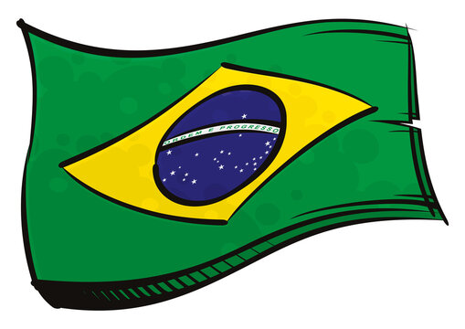 Painted Brazilian flag waving in wind