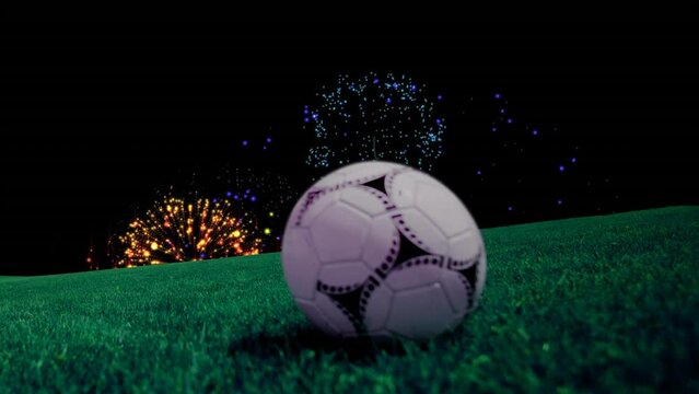 Animation of fireworks and football over stadium