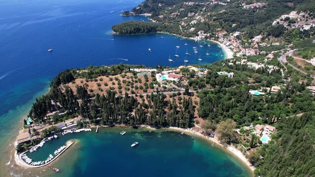 Greece. Best beaches of Corfu island aerial drone view Kerasia and Kalami in eastern part