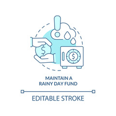 Maintain rainy day fund turquoise concept icon. Protecting money during inflation abstract idea thin line illustration. Isolated outline drawing. Editable stroke. Arial, Myriad Pro-Bold fonts used