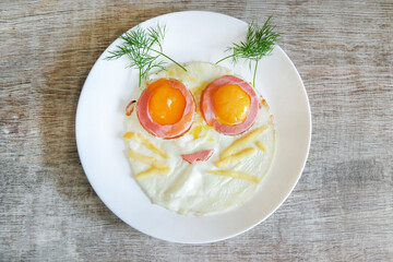 scrambled eggs on a plate as cat.