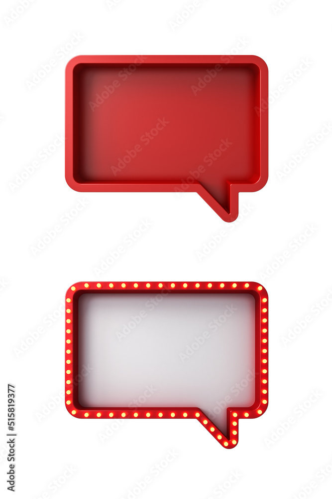 Poster Collection set of red speech bubble boxes isolated over white background 3D rendering