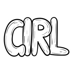 Obraz premium Hand drawn cartoon lettering, word girl, vector doodle illustration.