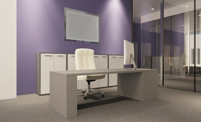Modern office building interior. 3D rendering.. Mockup.   Empty paintings