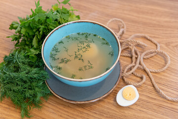 Chicken, egg and dill broth