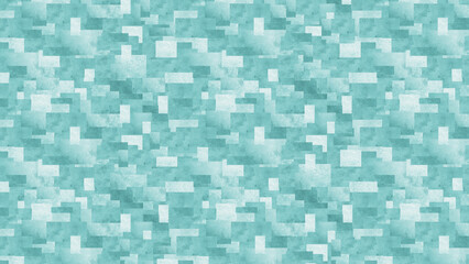 Blue green geometric abstract pattern. Random light and dark teal color squares and rectangles. Background with space for design.  Web banner. Chaotic. Mosaic.