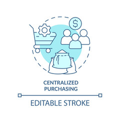 Centralized purchasing turquoise concept icon. Formal procurement method abstract idea thin line illustration. Isolated outline drawing. Editable stroke. Arial, Myriad Pro-Bold fonts used