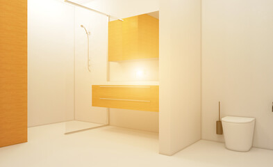 Scandinavian bathroom, classic  vintage interior design. 3D rendering., Sunset.