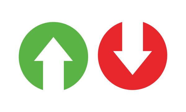 Red down green up arrow icon sign vector. Cryptocurrency, stock and forex investment trading analysis symbol.