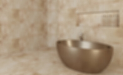 Modern bathroom including bath and sink. 3D rendering.. Abstract blur phototography.